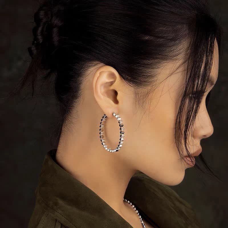 APM Monaco Elegant Silver Hoop Earrings with Diamond Accents